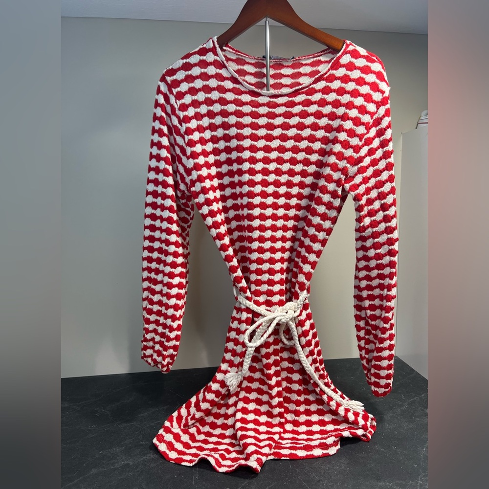 Zara Red and White Textured Knit dress